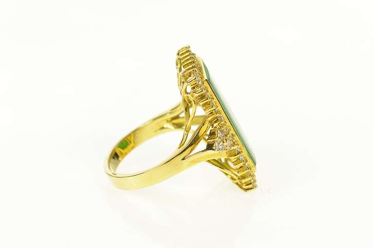 14K Yellow Gold Jade Diamond Halo Cluster Accent Statement Ring