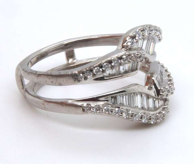 Dazzling White Gold Baguette and Round Brilliant Cut Diamond Ring Guard