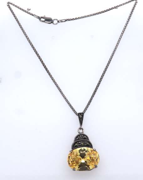 Sterling Silver Yellow Cubic Zirconia Pendant on Chain Necklace