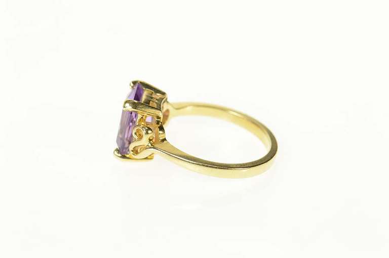 14K Yellow Gold Emerald Cut Amethyst Statement Cocktail Ring
