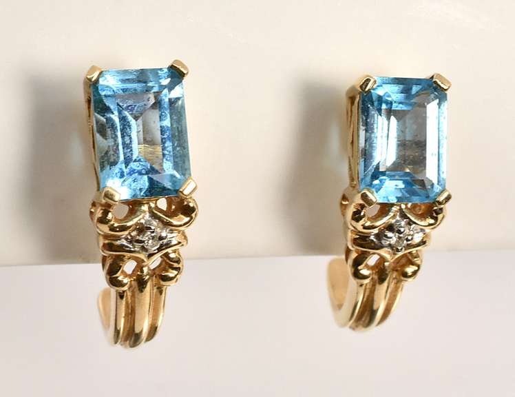 Stylish J Hoop Blue Topaz Earrings