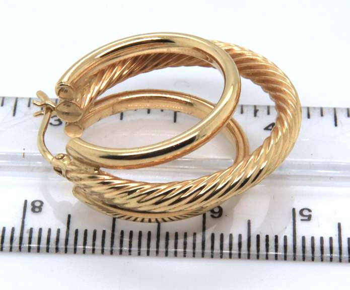 Popular Yellow Gold Triple Hoop Earrings