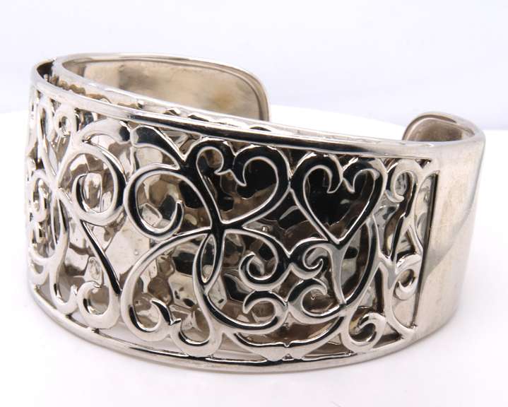 Vintage Sterling Silver Wide Cuff Bangle Bracelet