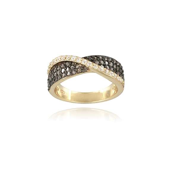 Gold Tone over Sterling Silver 3/ct Champagne Diamond & White Topaz Crossover Ring