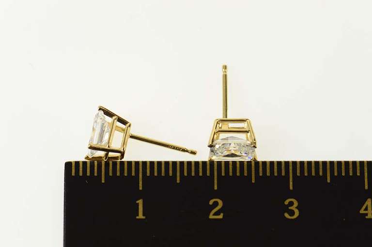 14K Yellow Gold Emerald Cut Solitaire Classic CZ Stud Earrings