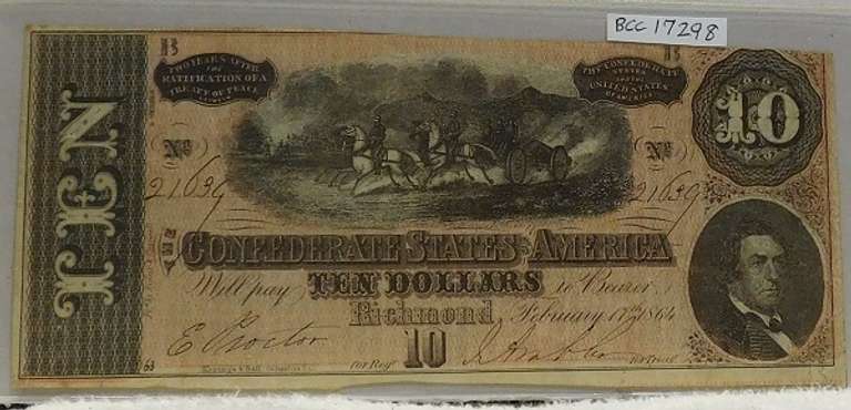 Confederate: 1864 $10 Richmond, circ, signed & numbered