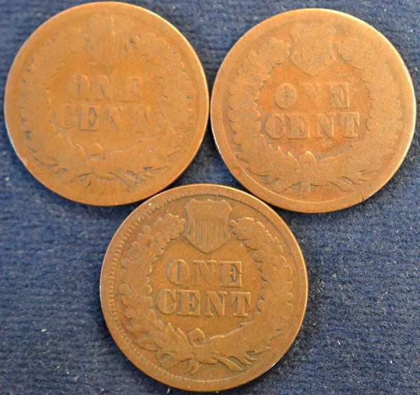 Lot Of Three Indian Head Cents Circulated.