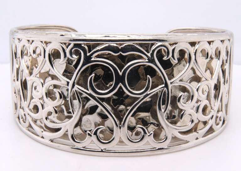 Vintage Sterling Silver Wide Cuff Bangle Bracelet