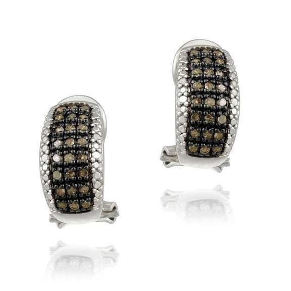 Sterling Silver 1/2 ct Champagne Diamonds Half Hoop Earrings