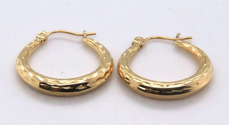 Beautiful Round Diamond Cut Hoop Yellow Gold Earrings