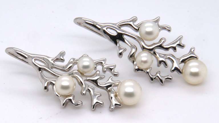 Sterling Silver Pearl Leaf Style Earrings