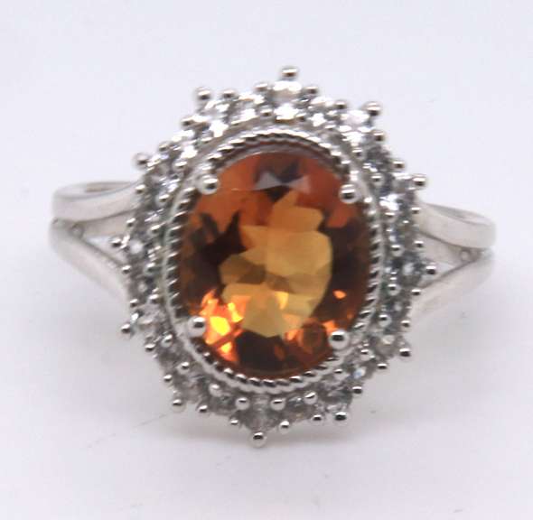 Sterling Silver Orange Cubic Zirconia Ring