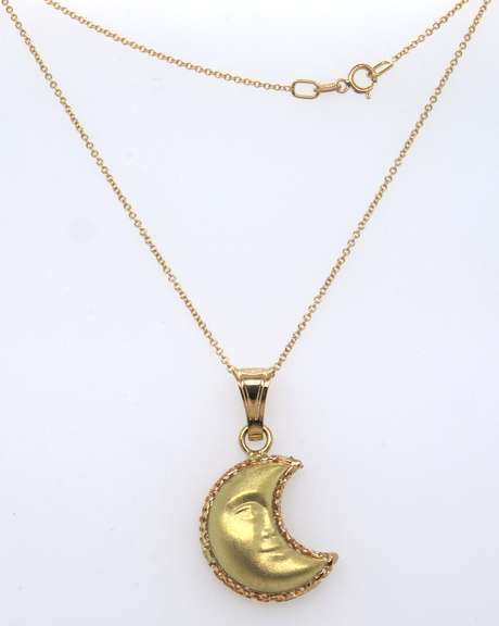 Charming 18kt 2Finish Half Moon Pendant on Chain