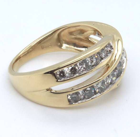 Gorgeous Channel Set Diamond Bypass Yellow Gold Ring