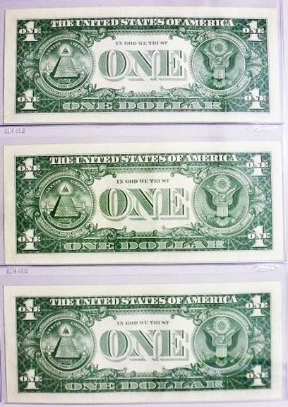 (3) Exceptional Gem Crisp 1957A $1 Star Replacement Silver Certificates-Consecutive!