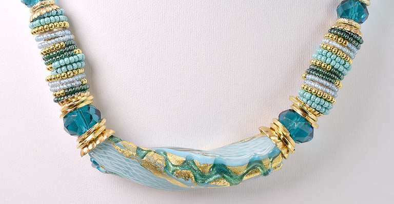 Incredible Italian Made, Hand Blown Art Glass with Gold Leaf, Necklace