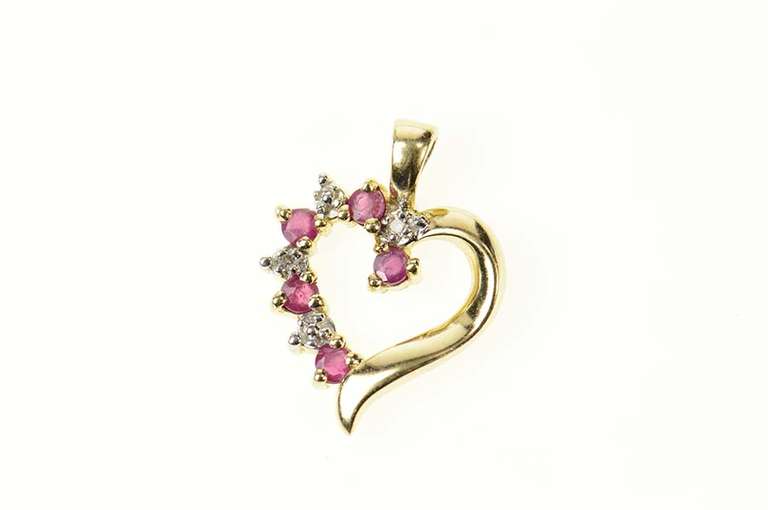 10K Yellow Gold Ruby Diamond Classic Heart Love Symbol Pendant