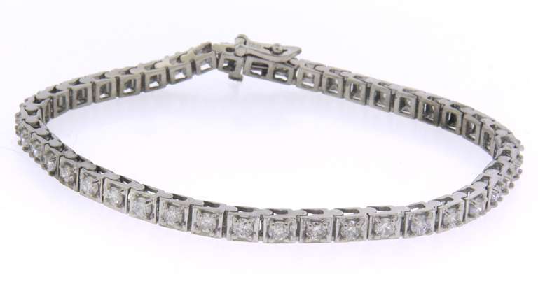 Sparkling White Gold Square Setting Diamond Bracelet