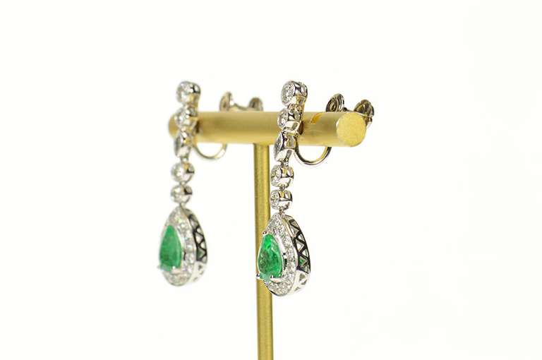 18K White Gold 4.14 Ctw Michael Christoff Emerald Diamond Earrings