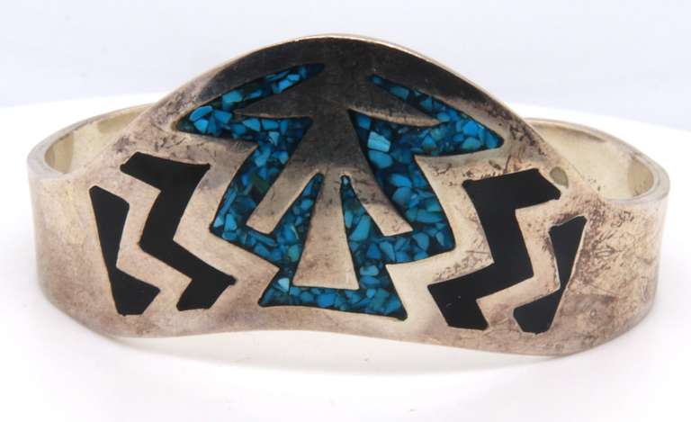 Vintage Sterling Silver Mexico Turquoise Cuff Bangle