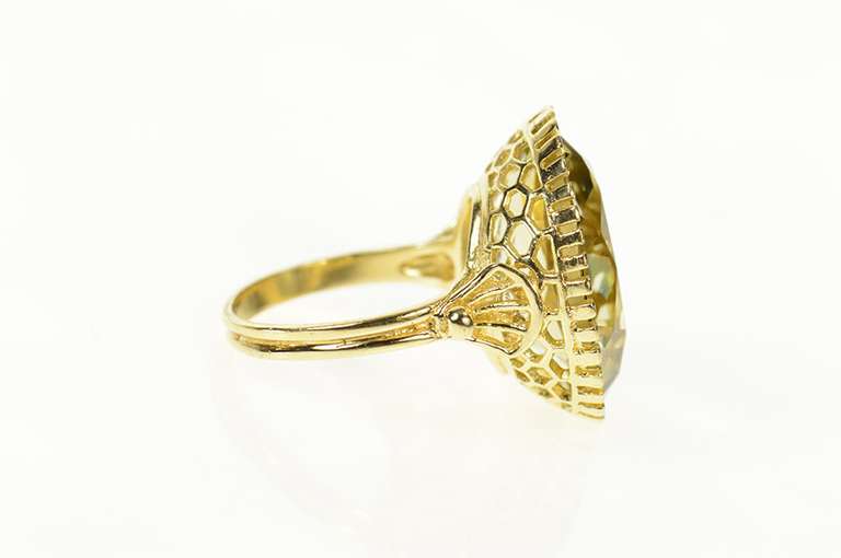 14K Yellow Gold Oval Prasiolite Ornate Filigree Statement Ring