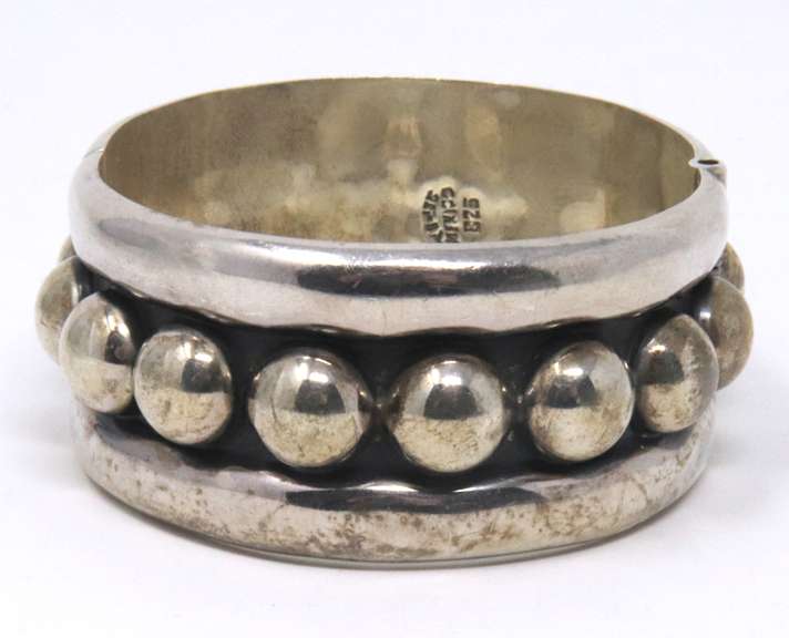 Vintage Sterling Silver Mexico Wide Bangle Bracelet