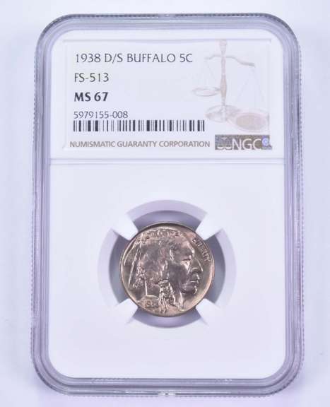 MS67 1938-D/S Indian Head Buffalo Nickel - FS-513 - Graded NGC