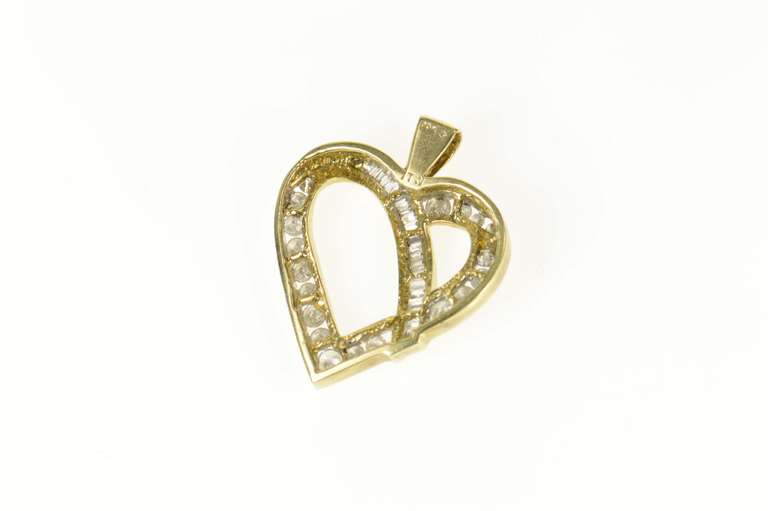 10K Yellow Gold Classic Diamond Wavy Heart Love Symbol Pendant