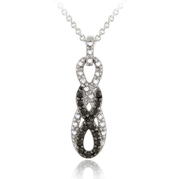 Sterling Silver Black Diamond Accent Double Intertwining Infinity Pendant