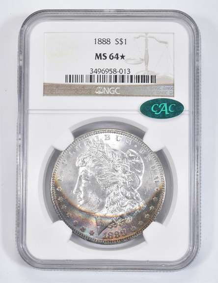 MS64* 1888 Morgan Silver Dollar - CAC - Graded NGC Insane Rainbow