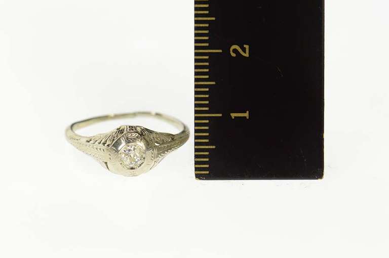 18K White Gold Art Deco Diamond Filigree Engagement Ring