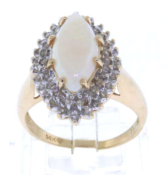 Charming Marquise Opal w Double Diamond Halo Ring