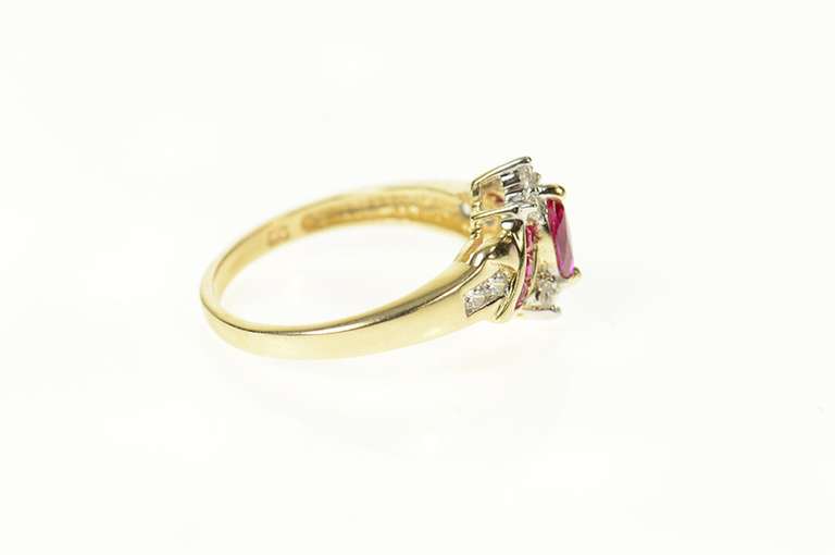 10K Yellow Gold Marquise Syn. Ruby CZ Classic Statement Ring