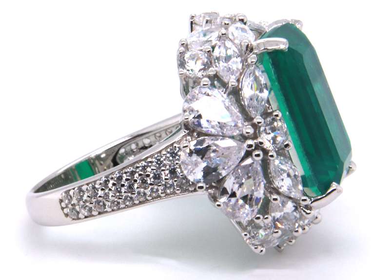 Sterling Silver Emerald Style Cubic Zirconia Ring