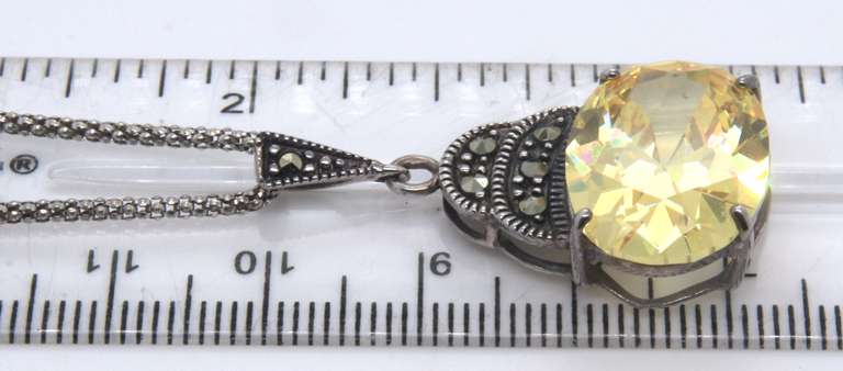 Sterling Silver Yellow Cubic Zirconia Pendant on Chain Necklace