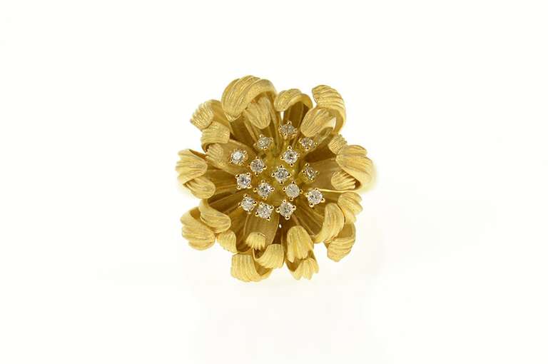 18K Yellow Gold 0.23 Ctw Diamond JY Designer Chrysanthemum Ring