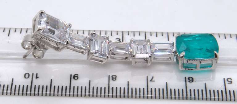 Sterling Silver Green and White CZ Dangle Earrings