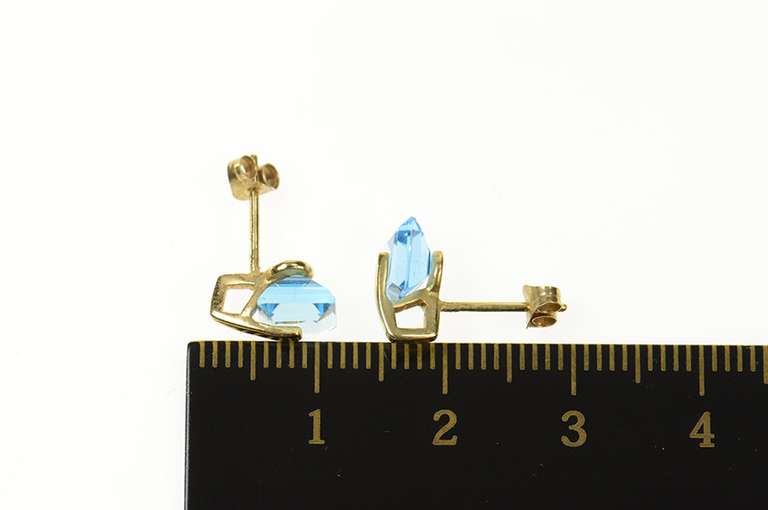 10K Yellow Gold Square Princess Blue Topaz Geometric Stud Earrings