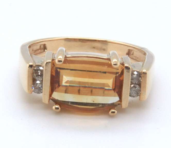 Gorgeous Citrine and Diamond Accent Yellow Gold Ring
