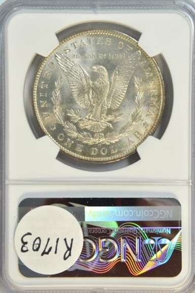 Very Choice BU 1890-O Morgan Silver Dollar. NGC MS62
