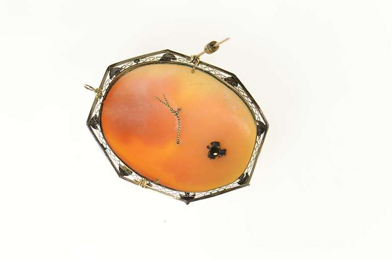 14K Yellow Gold Victorian Diamond Necklace Carved Cameo Pendant/Pin