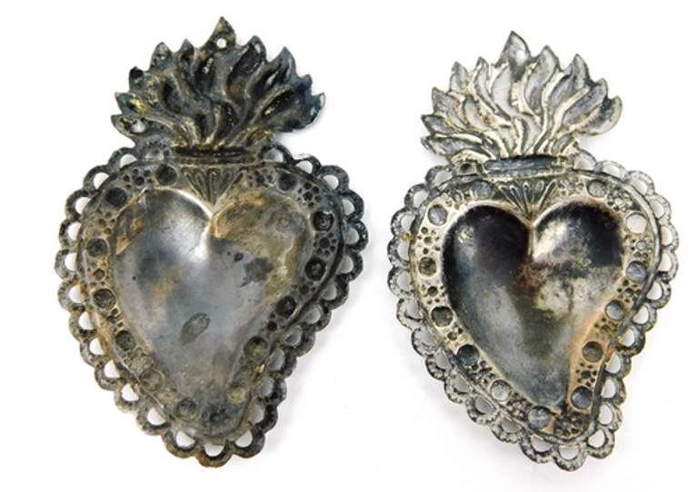 2 Vintage Ex Voto Sacred Hearts