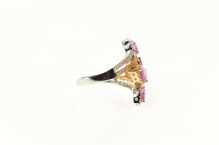 14K White Gold Pear Pink Sapphire Diamond Tiered Wrap Ring