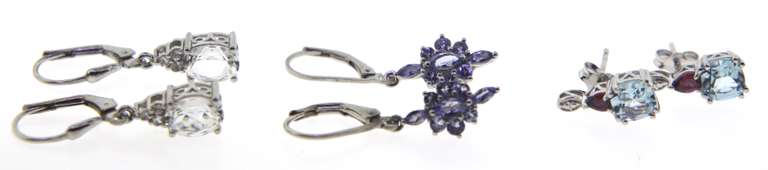Sterling Silver Three Set aquamarine  Drop Earrings