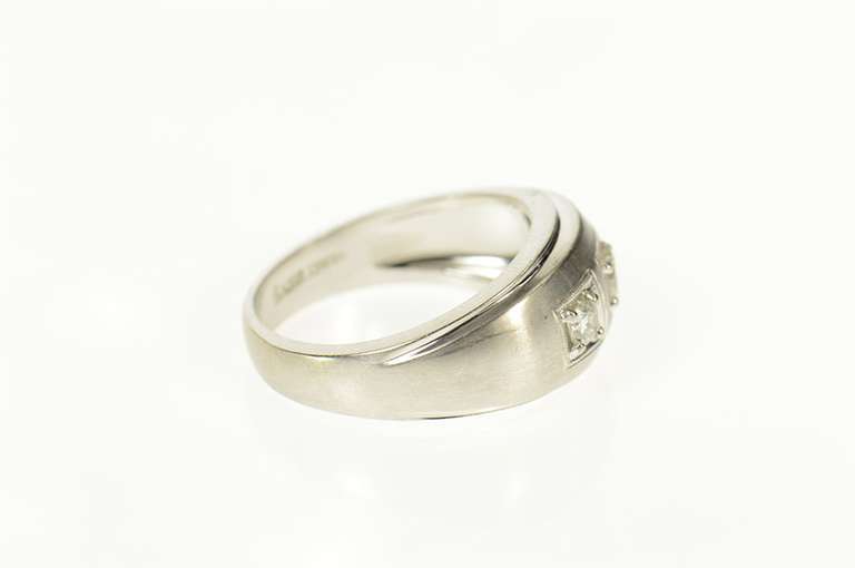 14K White Gold 0.51 Ctw Men's Diamond Three Stone Wedding Ring
