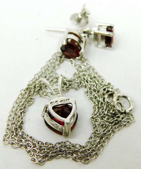 Valentine Sterling Garnet Heart Necklace & Earrings