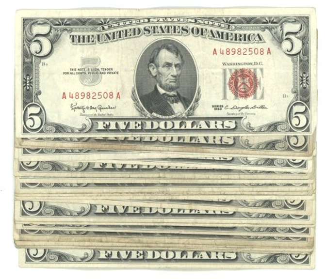 Lot of 24 Series of 1963 $5 Red Seal US Notes