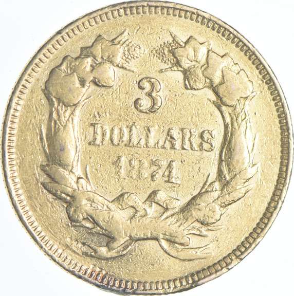1874 $3 Indian Princess Head Gold Three Dollars