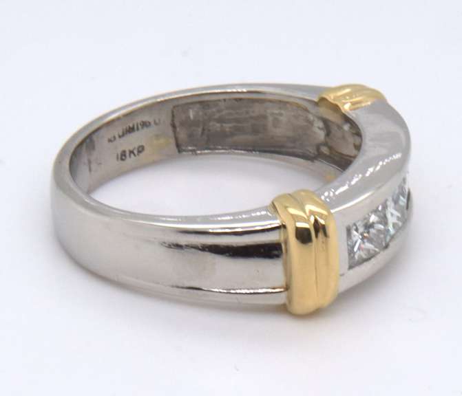 Outstanding Platinum and Yellow Gold Princess Cut Diamond Band