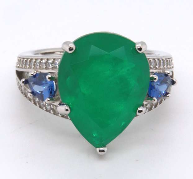 Sterling Silver Pear Shaped Green Cubic Zirconia Ring